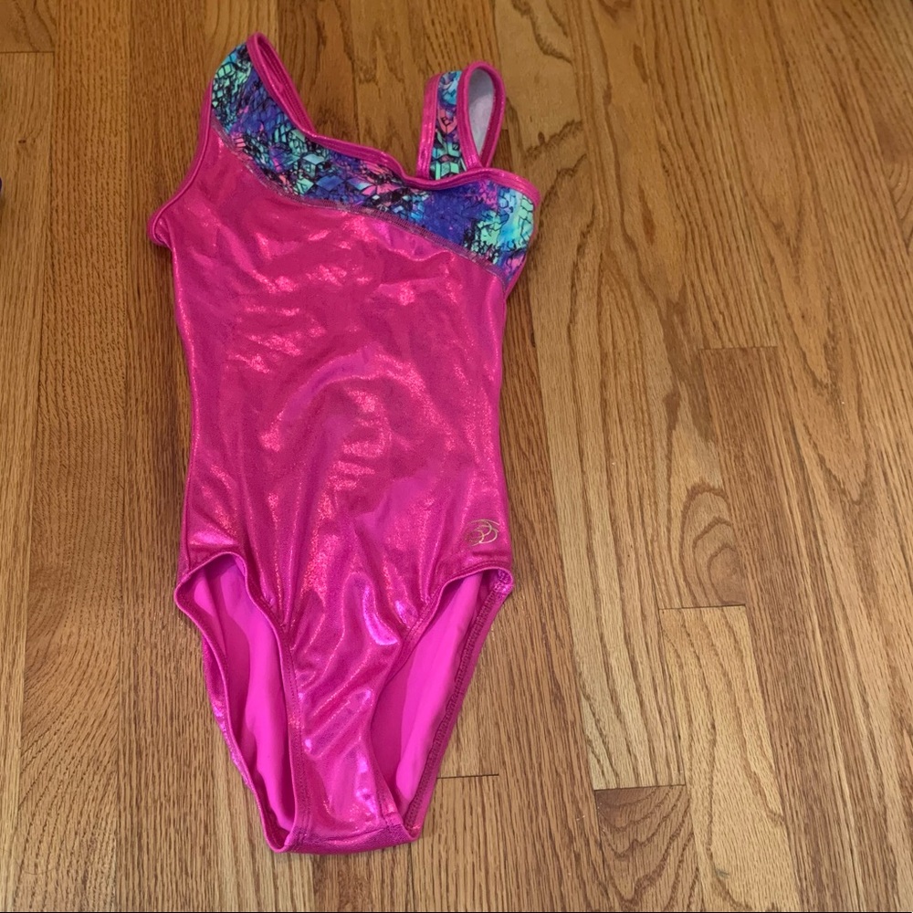 Pink Gymnastics Leotard with patterned straps
